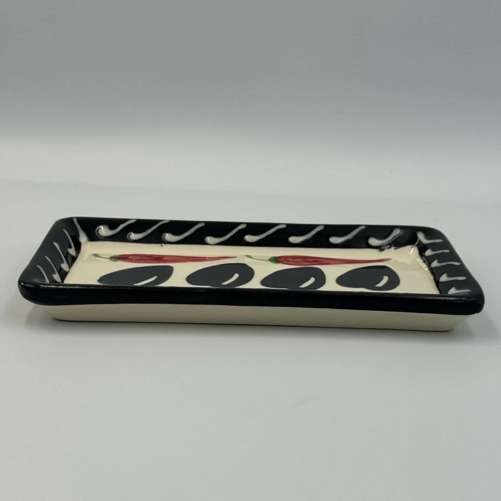 Crate & Barrel Debby Segura Olive Pepper Tray‎ Set Italy 1999 Ceramic